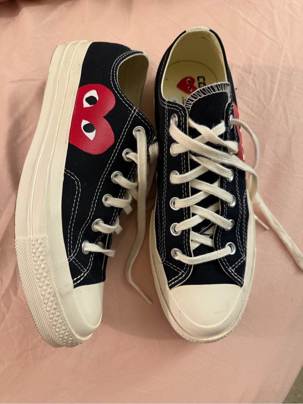 Converse Black Canvas Low-Top Sneakers with Red Heart Graphic
